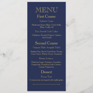 Wedding Dinner Menu Card With Dark Blue Colour Ton
