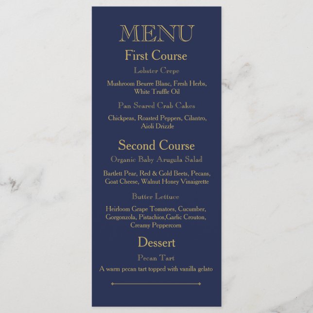Wedding Dinner Menu Card With Dark Blue Colour Ton (Front)