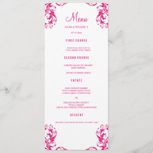 Wedding Dinner Menu Cards   Fuchsia Damask