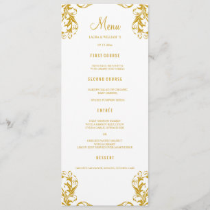 Wedding Dinner Menu Cards   Gold Damask Style