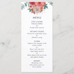 Wedding dinner menu red rose navy blue
