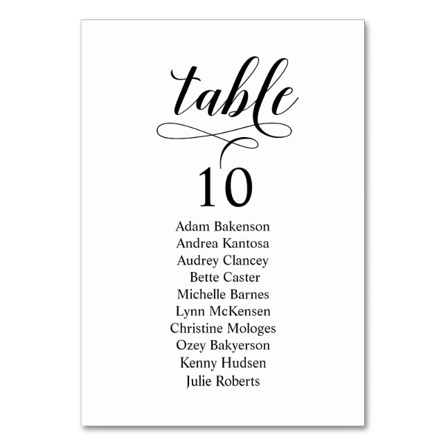Wedding Dinner Modern Guest Seating Chart Card (Front)