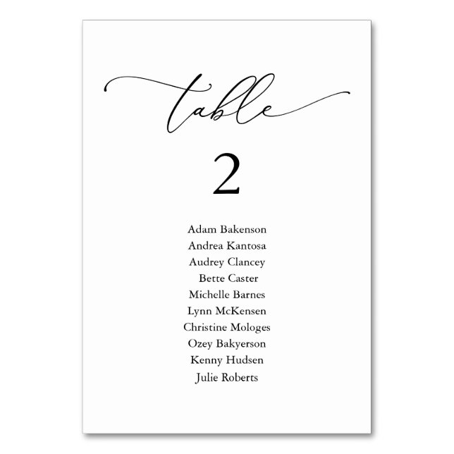 Wedding Dinner, Modern Guest Seating Chart Table N Number (Front)