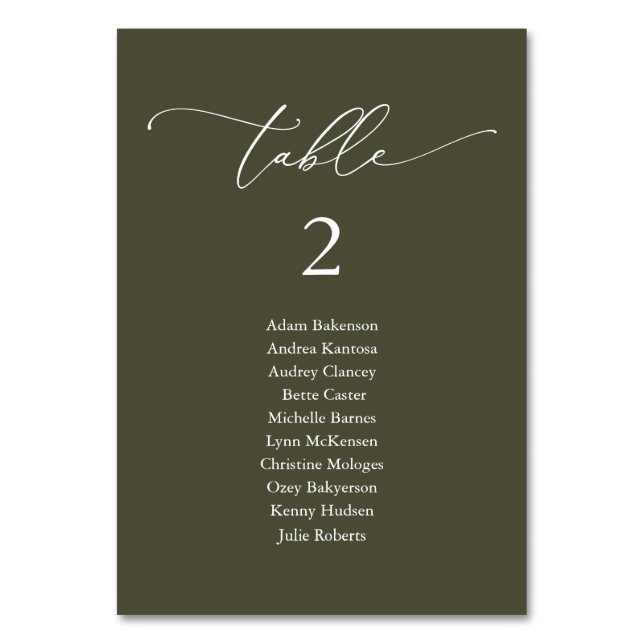 Wedding Dinner, Modern Guest Seating Chart Table Number (Front)