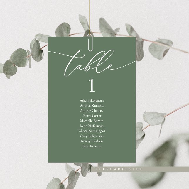 Wedding Dinner, Modern Guest Seating Chart Table Number (Elopement Wedding Dinner, Guest Seating Chart Table, in Modern Sage Green, Table No and Guest Names)