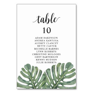 Wedding Dinner,  Monstera Guests Seating Chart Tab Table Number
