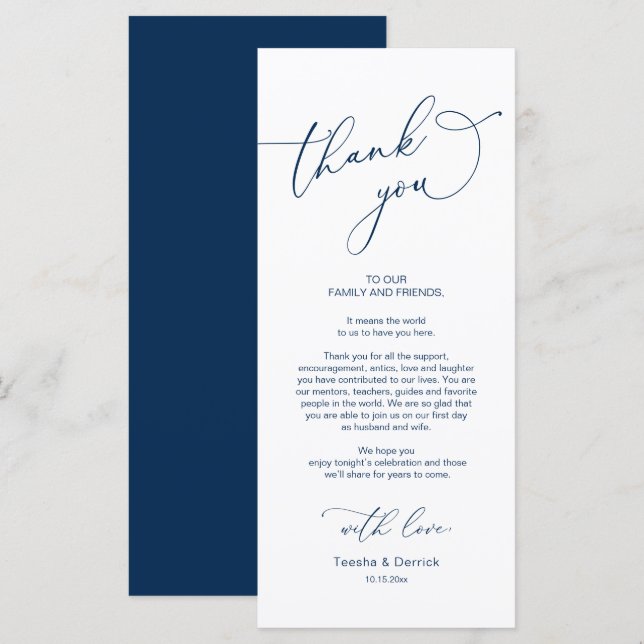 Wedding Dinner, Place Setting Thank You Card (Front/Back)