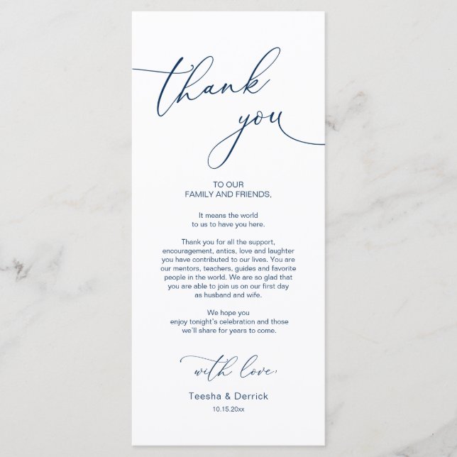 Wedding Dinner Place Setting Thank You Card (Front)