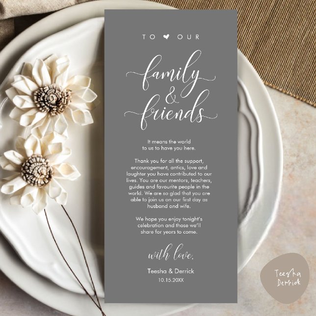 Wedding Dinner Place Setting Thank You Card (Welcome and Thanks, Wedding Dinner Place Setting Thank You Card in Dark Grey)