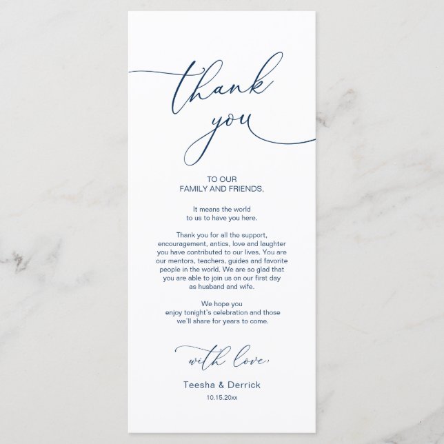 Wedding Dinner Place Setting Thank You Card (Front)