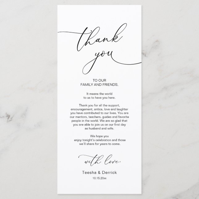 Wedding Dinner Place Setting Thank You Card (Front)