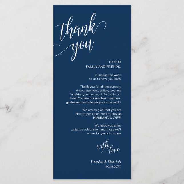 Wedding Dinner, Place Setting Thank You Cards (Front)
