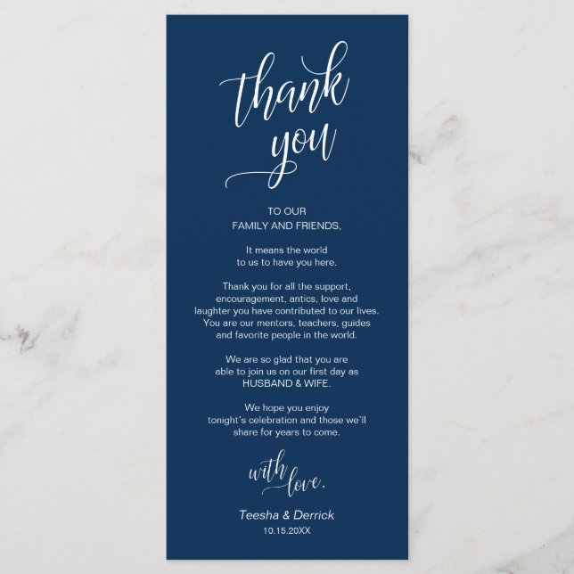 Wedding Dinner, Place Setting Thank You Cards (Front)