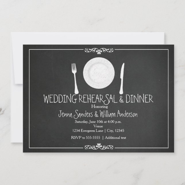 Wedding Dinner Rehearsal Chalkboard Vintage Invite (Front)