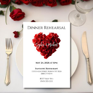 Wedding Dinner Rehearsal-Heart Shaped Red Roses- Invitation