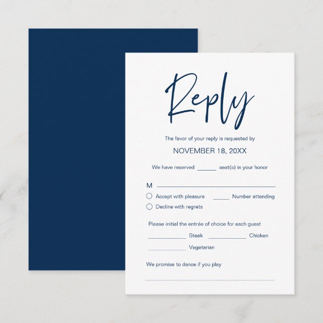 Wedding Dinner RSVP, meal option, song request Enclosure Card (Front/Back)