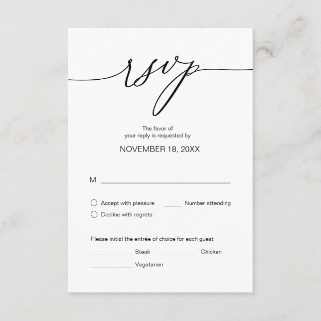 Wedding Dinner RSVP, meal options Enclosure Card (Front)