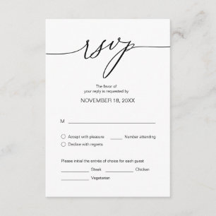Wedding Dinner RSVP, meal options Enclosure Card