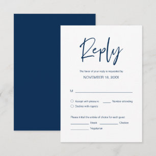 Wedding Dinner RSVP, meal options, Navy Blue Enclosure Card
