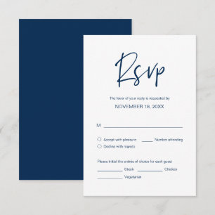 Wedding Dinner RSVP, meal options, Navy Blue font Enclosure Card