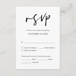 Wedding Dinner RSVP, with meal options Enclosure Card