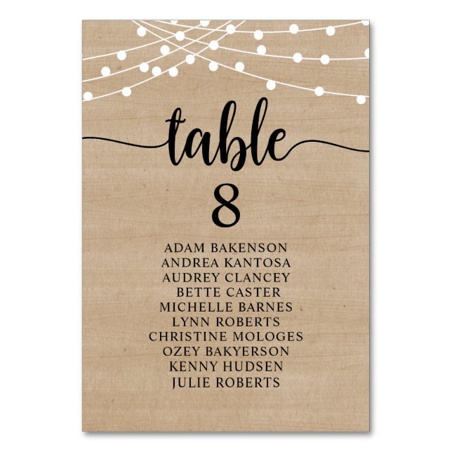 Wedding Dinner, Rustic Guests Seating Chart Table  Number (Front)