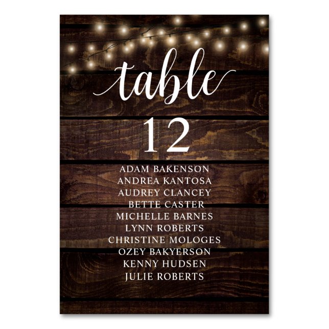 Wedding Dinner, Rustic Guests Seating Chart  Table Number (Front)