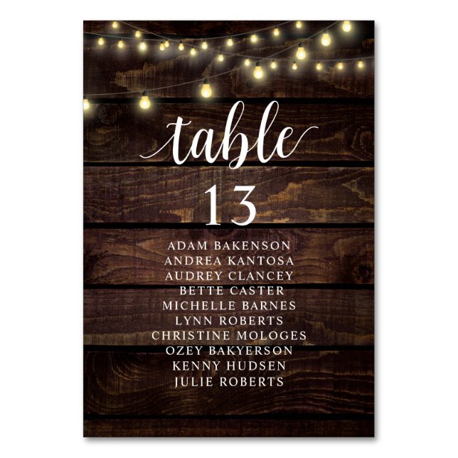 Wedding Dinner, Rustic Guests Seating Chart Table  Number (Front)