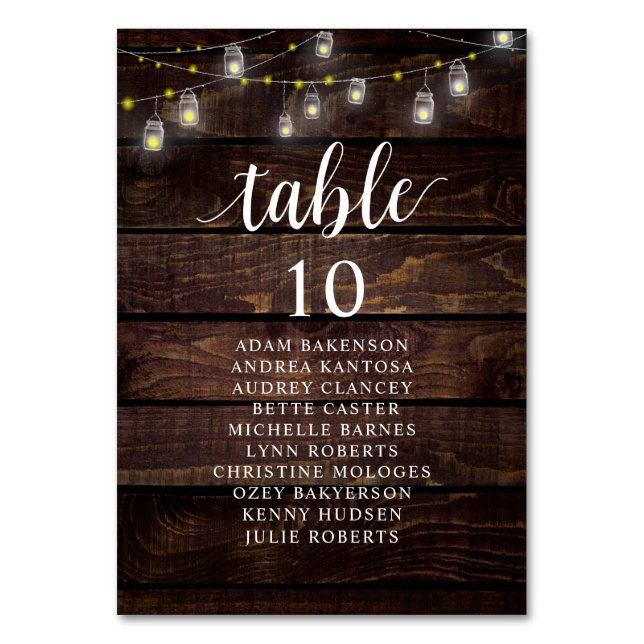 Wedding Dinner, Rustic Guests Seating Chart Table Number (Front)
