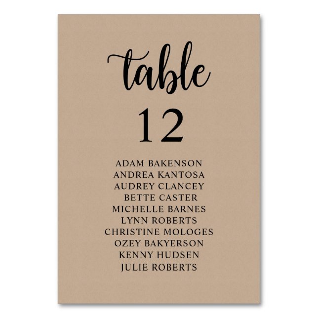Wedding Dinner, Rustic Guests Seating Chart Table  Number (Front)