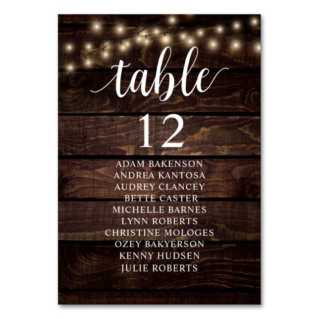 Wedding Dinner, Rustic Guests Seating Chart  Table Table Number (Front)