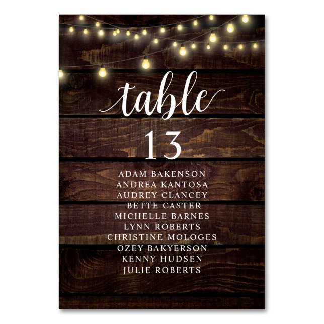 Wedding Dinner, Rustic Guests Seating Chart Table  Table Number (Front)
