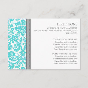 Wedding Direction Cards Aqua Grey Damask