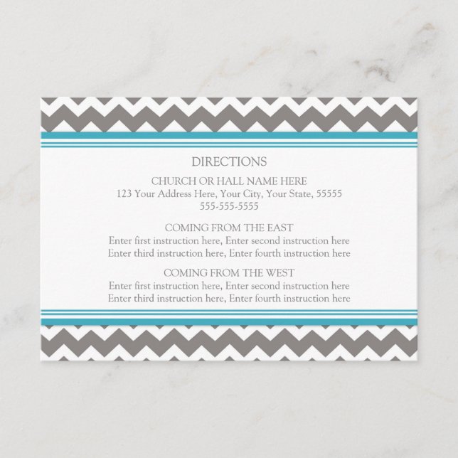 Wedding Direction Cards Blue Grey Chevron (Front)