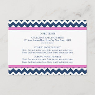 Wedding Direction Cards Blue Hot Pink Chevron