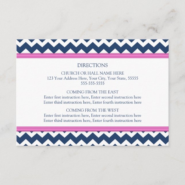 Wedding Direction Cards Blue Hot Pink Chevron (Front)