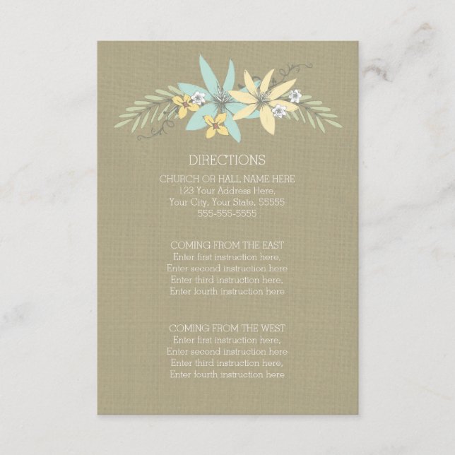 Wedding Direction Cards Burlap Spring Flowers (Front)