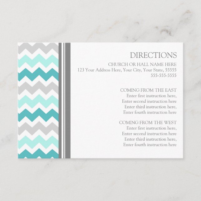 Wedding Direction Cards Teal Grey Chevron (Front)
