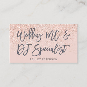 Wedding dj rose gold glitter gray blush pink business card