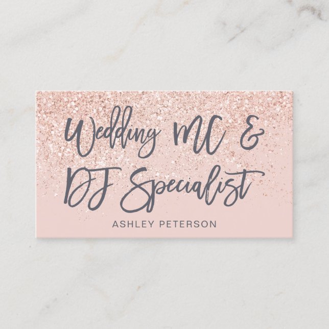 Wedding dj rose gold glitter gray blush pink business card (Front)