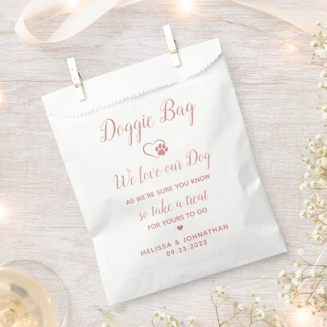 Wedding Doggie Personalise Rose Gold Pet Treats Favour Bags (Clipped)