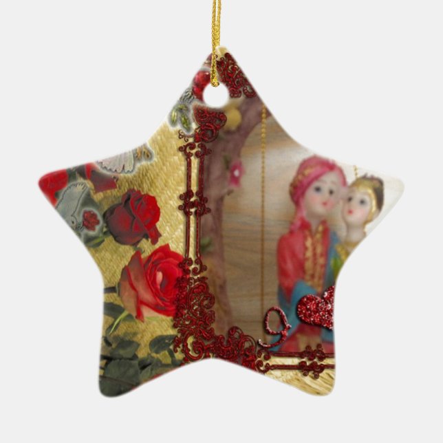 Wedding Doll Portrait Graphic Art Print Ceramic Tree Decoration (Front)