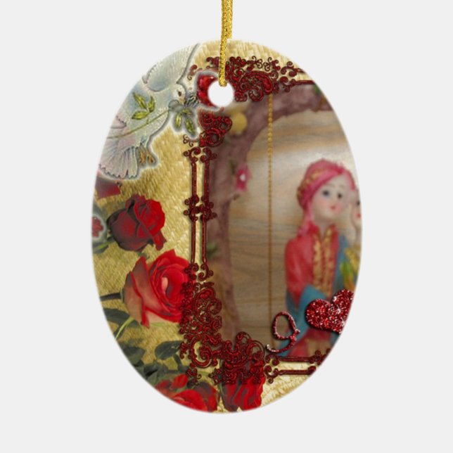 Wedding Doll Portrait Graphic Art Print Ceramic Tree Decoration (Front)