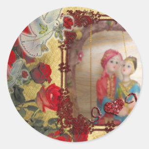 Wedding Doll Portrait Graphic Art Print Classic Round Sticker