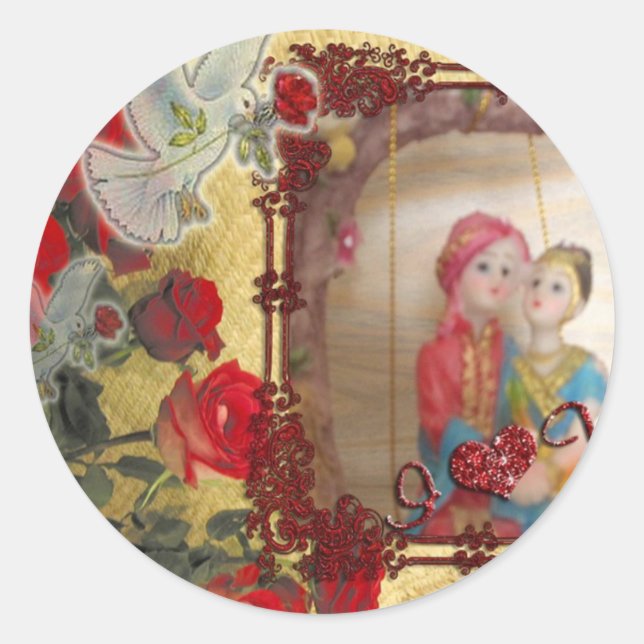 Wedding Doll Portrait Graphic Art Print Classic Round Sticker (Front)