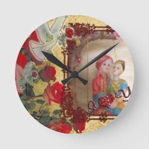 Wedding Doll Portrait Graphic Art Print Round Clock