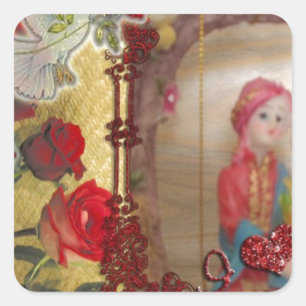 Wedding Doll Portrait Graphic Art Print Square Sticker