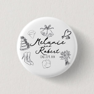 Wedding Doodle Save the Dates Wedding Anniversary  3 Cm Round Badge