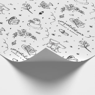 Wedding doodles customizable design wrapping paper