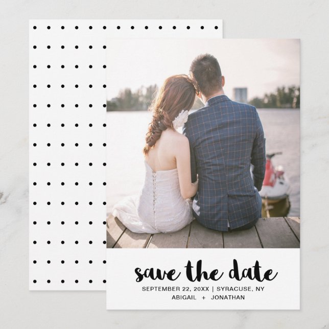 Wedding Dots Black and White Save the Date Photo (Front/Back)